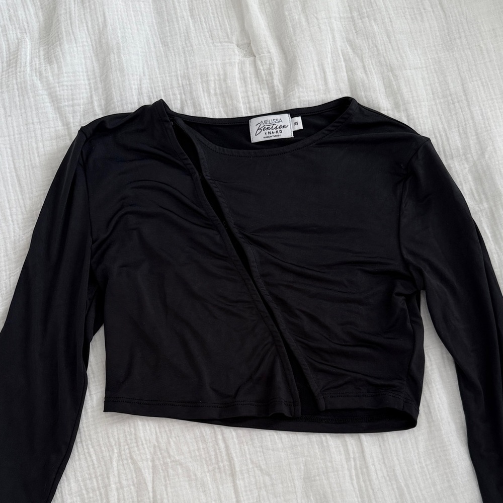 Bebe Black Long Sleeve Crop Top